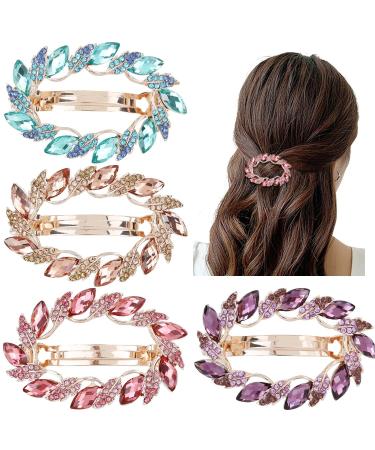 inSowni 4 Pack Gold Glitter Sparkly Jeweled Gems Korean Decorative Rhinestones Crystals Leaf Metal French Barrettes Alligator Snap Hair Clips Pins Accessories for Women Girls - Buy Online on GoSupps.com