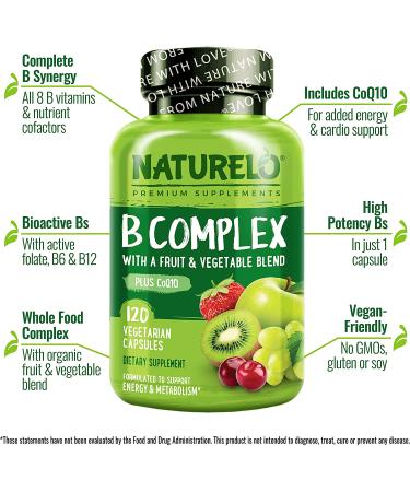 NATURELO Whole Food B Complex - 120 Capsules | Natural Energy & Vitality Support - Buy Online on GoSupps.com