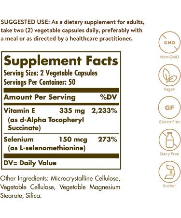 Buy Solgar Vitamin E with Yeast Free Selenium - 100 Vegetable Capsules | Premium Antioxidant Support - Buy Online on GoSupps.com