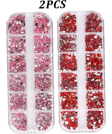 Nail Gems 2 Plates Rhinestones for Nail Art 2 Colors 12 Grids Different Shape 3D Nail Art Gems with Rhinestone Picker Dotting Pen for Professionals Beginners Nails Salon Clothes Craft Style1 red + as shown - Buy Online on GoSupps.com