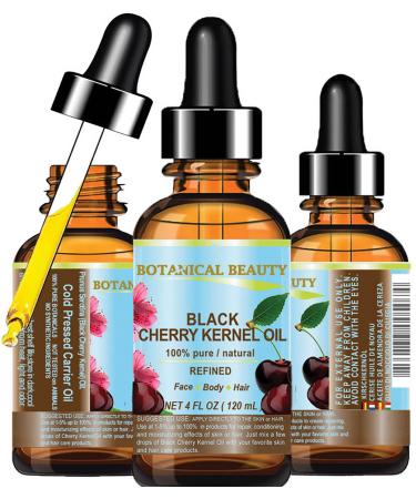 Botanical Beauty BLACK CHERRY KERNEL OIL. 100% Pure Natural Refined Undiluted Cold Pressed Carrier Oil for Face Skin Body Feet Hair Massage Nails. 4 Fl. oz - 120 ml