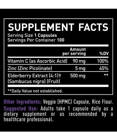 Max Strength Elderberry Capsules with Zinc & Vitamin C | 500mg Immune System Support | Black Sambucus Elderberry | 100 Count | 3-in-1 Support for Adults - Buy Online on GoSupps.com