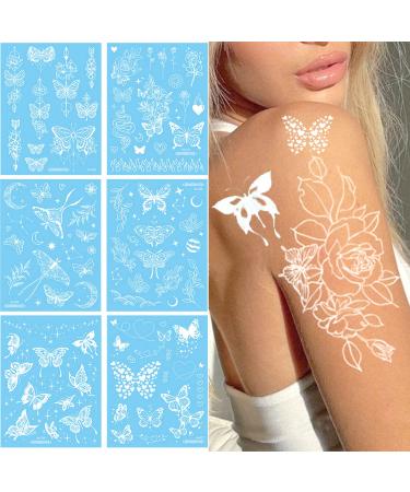 White Butterfly Tattoos Flower Temporary Tattoos Henna Flower Lace Design Waterproof Tattoo stickers for Women Wedding Party Festivals Parties Decoration Suppliers (white)