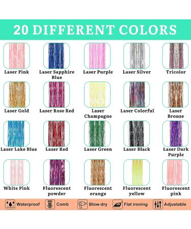 20 Pieces Glitter Hair Tinsel Kit with Plier and Beads | 47 Inch 4000 Strands Holographic Extensions for Women Girls - Halloween & Christmas | 20 Colors - Buy Online on GoSupps.com