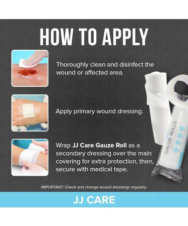 JJ CARE Gauze Rolls Pack of 24 - Individually Wrapped Bandage Roll (4 x 4.1 Yards) + Bonus Medical Tape - Latex Free & Stretchable - Buy Online on GoSupps.com
