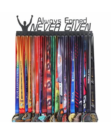Goutoports Medal Holder Display Hanger Rack Frame for Sport Race Runner-Always Earned Never Given -Sturdy Black Steel Metal Over 60 Medals Easy to Install