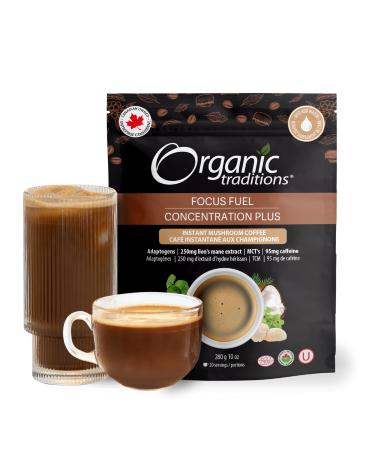 Organic Traditions Focus Fuel Organic Mushroom Coffee Organic Instant Coffee - Lion's Mane Mushrooms Coffee Blend with Adaptogens & C8 MCT - 280g/10oz Original 280 g (Pack of 1)