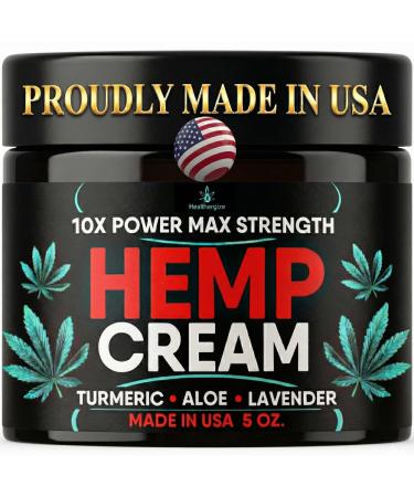 Healthergize Hemp Cream Maximum Strength-Full Body Hemp Lotion Relief-Instant Results-Hemp Oil Infused-Lavender Aloe Turmeric Aches Muscles Joints Back Knees Neck-Made in USA