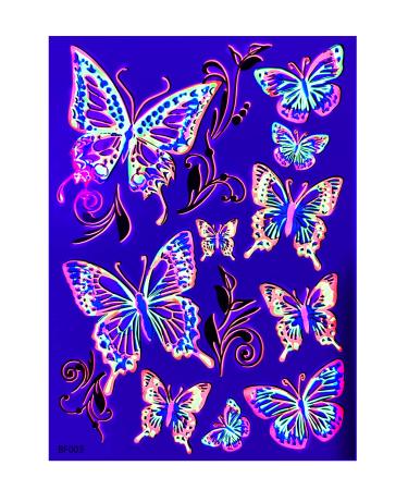 Temporary Tattoos   1 Sheet Butterfly Design Body Paint Art Blacklight Reactive Light Festival Accessories Glow in the Dark Party Supplies | 7.2  x 5.2  Temp Great for EDM EDC Party Rave Parties