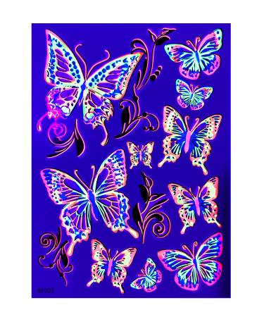 Temporary Tattoos   1 Sheet Butterfly Design Body Paint Art Blacklight Reactive Light Festival Accessories Glow in the Dark Party Supplies | 7.2  x 5.2  Temp Great for EDM EDC Party Rave Parties - Buy Online on GoSupps.com