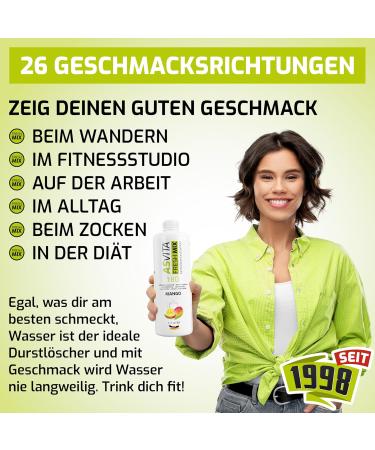 Asvita Beverage Concentrate Fresh Mix 1:80 - Sugar-Free Drink Syrup (Iced Cherry) with Dosing Pump - 26 Flavors - International Shipping - Buy Online on GoSupps.com