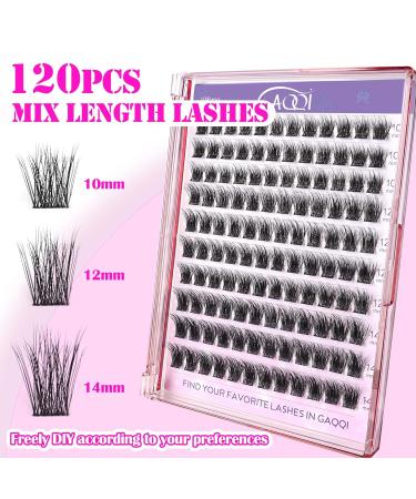 GAQQI Lash Clusters - 120 Volume Eyelash Extensions | 3D Fluffy & Soft Band | 10-14mm Multilayered Individual Lashes - Buy Online on GoSupps.com