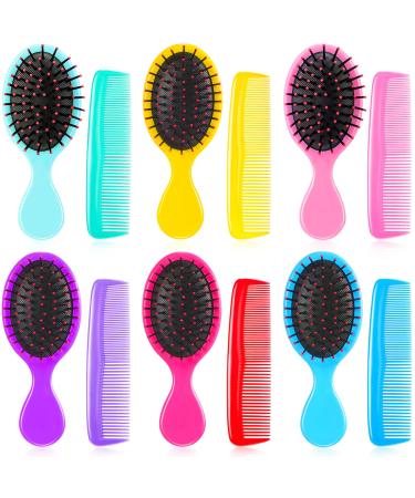 12 Pack Wet Small Hair Brush Hair Combs Set 6 Detangler Mini Hair Brush Detangling Travel Hair Brush 6 Plastic Fine Wide Hair Combs for Women Men Kids Toddler Girls Baby Curly Hair (Stylish Colors)