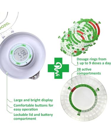 EDOSO Smart Automatic Pill Dispenser Model 2021 - 9 Alarms - Large Display - English Rings - 2 Locks - High Capacity - Buy Online on GoSupps.com