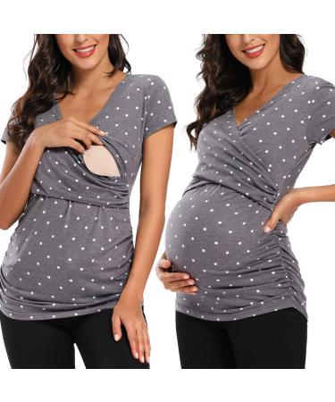 Love2Mi Maternity Nursing Shirt Short Sleeve V-Neck Breastfeeding T-Shirt Pregnancy S Flower45