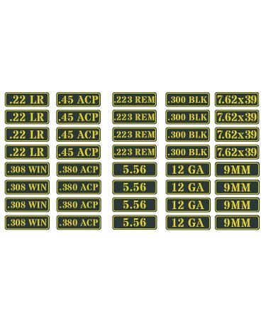 Aolamegs Ammo Can Vinyl Sticker Set Decal Label 9MM 5.56 7.62 12GA .22 .223 .308 .300 .380 .45 (40 Pack/10 Varieties)