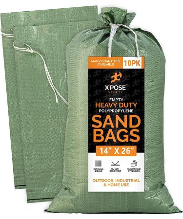 Green Empty Sand Bags with Ties 14 x 26 Bundle of 10 - Heavy Duty Woven Polypropylene for Floods, Photography, and More - Buy Online on GoSupps.com