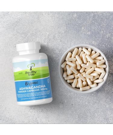 TheHealthyTree Organic Ashwagandha Capsules - 120 x 500mg Vegan Ayurvedic Adaptogen for Mind, Body & Spirit - Buy Online on GoSupps.com