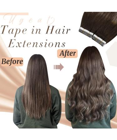 Ugeat Ombre Tape Extensions - Real Hair Chocolate Brown & Ash Brown 20 Pieces 55 cm 50g - #4/18/4 - Buy Online on GoSupps.com