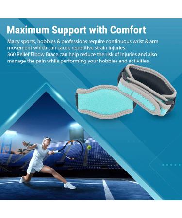 360 Relief Tennis & Golfers Elbow Support Brace - Adjustable Strap for Men & Women | Pain Relief for Tendonitis & Arthritis | Aqua Blue (1 Pair) - Buy Online on GoSupps.com