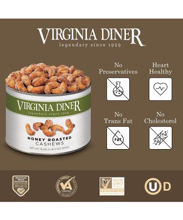 Virginia Diner Gourmet Natural Jumbo Honey Roasted Cashews 18oz Tin - 1.12lb Pack of 1 - Buy Online on GoSupps.com