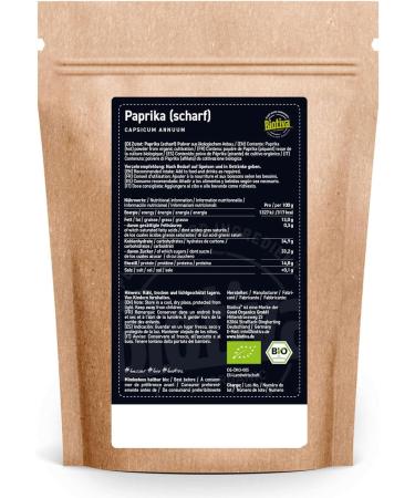 Organic hot paprika ground 100g - Intense paprika powder - 100% organic quality - Highly aromatic powder - For gourmets and connoisseurs - Packaged and controlled in Germany - Biotiva - Buy Online on GoSupps.com