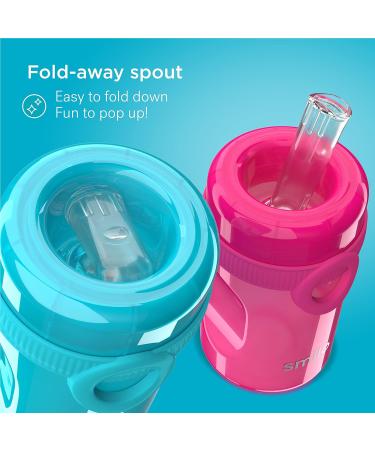 Smilo Sippy Cup 2 Pack for Toddlers (1+ years) - Spill Proof, Fold-Away Silicone Spout - 8.5 oz Capacity - BPA-Free - Made in USA - Aqua & Green/Blue - 2 Pack - Buy Online on GoSupps.com