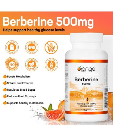 Orange Naturals Berberine 500mg - 60 Vegetarian Capsules - Berberine Supplement - Berberine HCL - Natural Metabolic Support - Buy Online on GoSupps.com