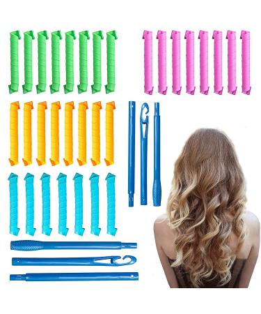 30 Pcs Hair Curlers Spiral Curls Heatless Hair Curlers No Heat Spiral Curlers Styling Kit with 2 Sets of Styling Hooks for Most Kinds of Hairstyles(Assorted Color,17.7in) 17.7 Inch (Pack of 30)