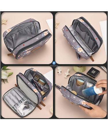 Small Gray Makeup Bag with Brush Organizer - Waterproof Cosmetic Bag for Purse Travel - Women's Toiletry Bag with Detachable Handle - Buy Online on GoSupps.com