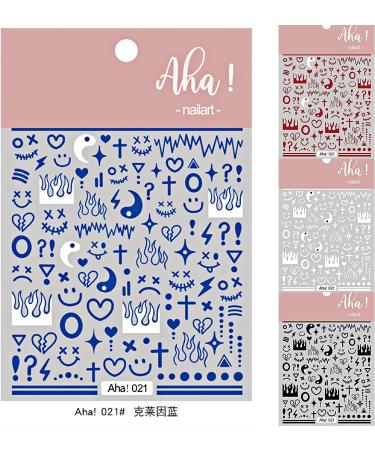 Klein Blue Flame Smiley Face Nail Art Sticker Decals - Minimalist Style Impressionist Lines Star Design - 4 Colors - Men and Women Nail Art Decoration - Buy Online on GoSupps.com