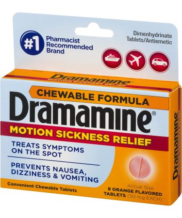 Dramamine Chewable Orange Motion Sickness Relief | 8 Count x 3 Pack | Fast-Acting Formula - Buy Online on GoSupps.com