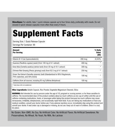 Piping Rock Ultra Energy Booster - 90 Capsules | Caffeine Boost | Non-GMO & Gluten Free Quick Release Supplement - Buy Online on GoSupps.com