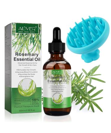 Mcukv Rosemary Oil for Hair Growth 60ml with Scalp Massager | Pure Essential Oil for Eyelashes Eyebrows and Face | Nourishes the Scalp and Improves Circulation