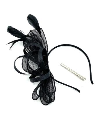 Ladies Large Feather Aliceband/Clip Fascinator for Weddings Races Royal Ascot Hair Piece (Black)