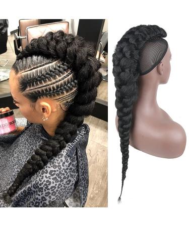 Goddess Braid Fauxhawk High Puff Hair Piece for Black Women - KRSI Yaki Straight Mohawk Clip-in Extensions (1B) - Buy Online on GoSupps.com
