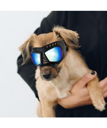 ENJOYING Small Dog Goggles Anti-UV Doggy Sunglasses Soft Pet Motorcycle Eyewear Fog-Proof Windproof Shatterproof Dog Glasses for Small-Medium Dogs, Blue Blue Small