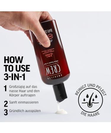 American Crew 3-in-1 Shampoo Conditioner & Body Wash - 250ml | Daily Care Shower Gel for Men | Classic Clean & Refresh - Buy Online on GoSupps.com