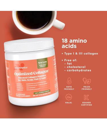 Naturenetics Hair Skin & Nails Collagen Peptides Supports Skin Hydration & Hair Strength Bioavailable Hydrolyzed Collagen Unflavored Easy to Mix Paleo & Keto-Friendly 60 Servings* 1 - Buy Online on GoSupps.com