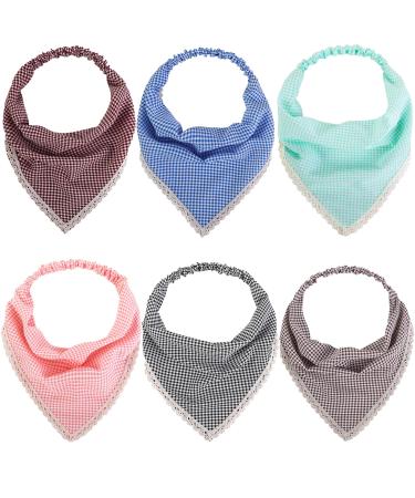 ONEYE Elastic Hair Scarf Headbands Check Hair Bandanas with Lace Chiffon Head Kerchief Triangle Hair Scarves Fashion Accessories for Women Girls Pack of 6 20