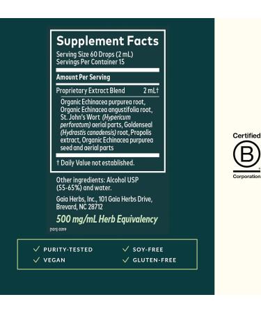 Gaia Herbs Echinacea Goldenseal Supreme - Goldenseal Root Herbal Nutrient Complex for Immune Support - Convenient Liquid Extract - Soy Dairy & Gluten Free - 1 oz - Buy Online on GoSupps.com
