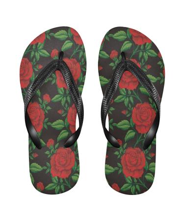 Mnsruu Green Rose Leaves Flip Flops Home Hotel Spa Bedroom Travel M for Women Men