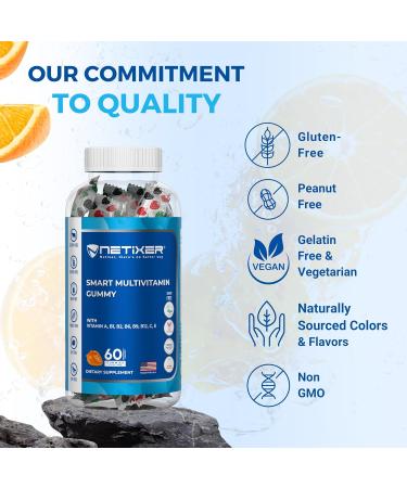 nETiXER Multivitamin Gummies 60 Vegan Berry Gummies with Vitamins A, C, D, E, B12, Biotin, Zinc, Iodine Gelatin-Free, Gluten-Free, Non-GMO No Artificial Colors or Flavors | Individually Wrapped - Buy Online on GoSupps.com