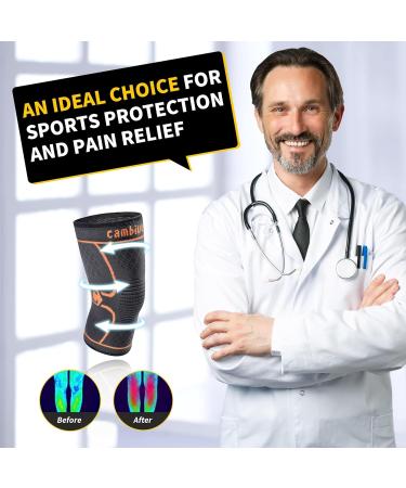 Cambivo Knee Support Bandages - XL Black/Orange for Meniscal Tear ACL Injury Arthritis Relief | Ideal for Running Hiking & Sports - Buy Online on GoSupps.com