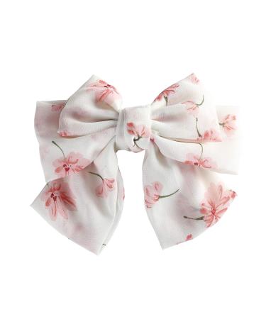 AWAYTR Chiffon Bow Barrettes Hair Clips - 2 Pack Flower Elastic Hair Bows for Wedding Party - White and Pink - Buy Online on GoSupps.com