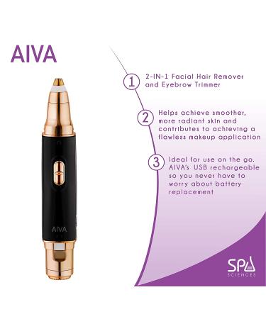 SPA SCIENCES AIVA Facial Hair Remover & Eyebrow Trimmer USB Rechargeable - Painless Hair Removal Tool with LED Lights - Black - Buy Online on GoSupps.com