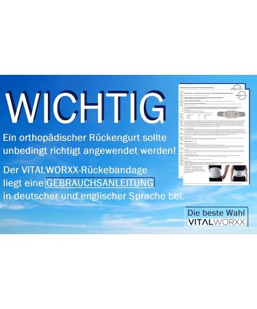 Vitalworxx Back Bandage - Professional Back Pain Relief Belt with Support Struts | Sciatica Compression Waist Size 80-95 cm | Black - Buy Online on GoSupps.com