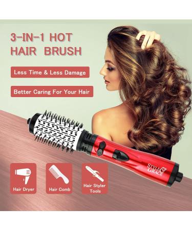 Hot Air Brush Styler & Dryer - 2-in-1 Rotating Hair Curler for Salon-Quality Curls at Home - Stylish Red Design - Buy Online on GoSupps.com
