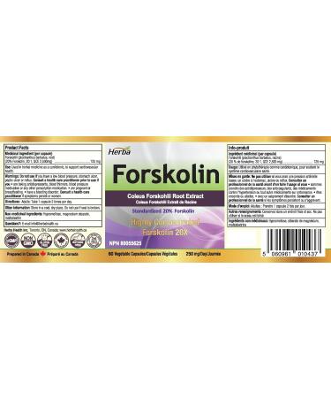 Herba Forskolin Supplement 60 Capsules | 5000mg Per Day | 20:1 Extract | Coleus Forskohlii Root | Made in Canada - Buy Online on GoSupps.com