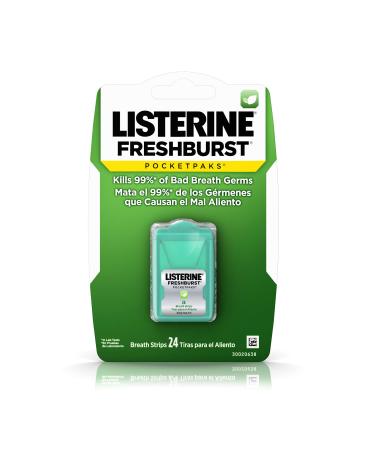 Listerine Freshburst Pocketpaks Fresh Breath Strips Mint Breath Refresher Strips to Kill 99% of Bad Breath Germs Portable Pack Freshburst Spearmint Flavor 24-Strips (Pack of 1)